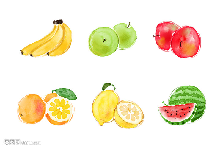 手绘水彩水果与艺术的交融 卷烟元素的创意应用